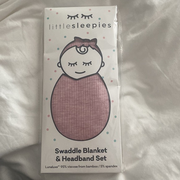 Little Sleepies Heather Mauve Swaddle Blanket & Headband Bow Set - Picture 6 of 8